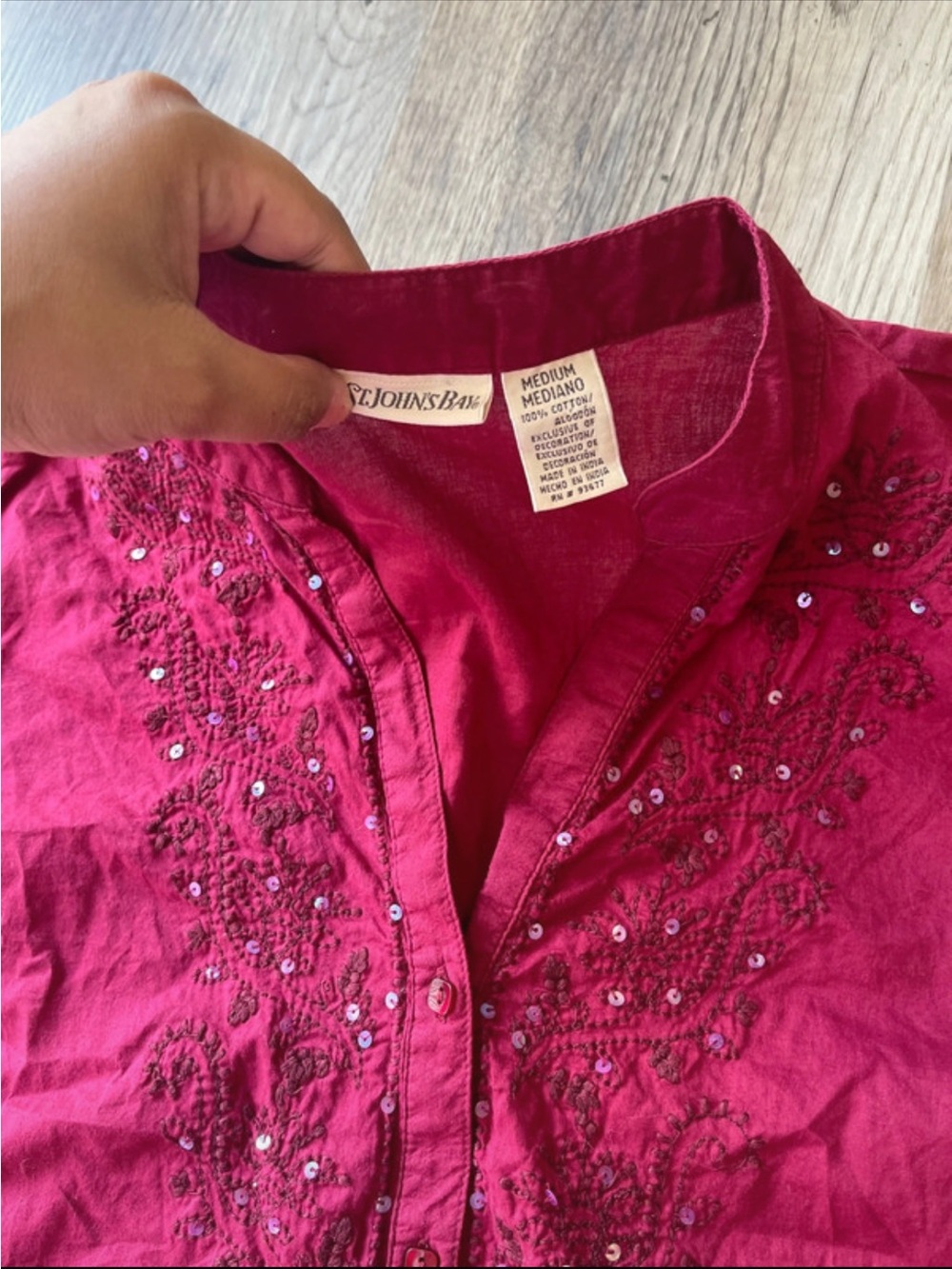 St. John's Bay Raspberry Embroidered Button-Down Shirt - Picture 2 of 3